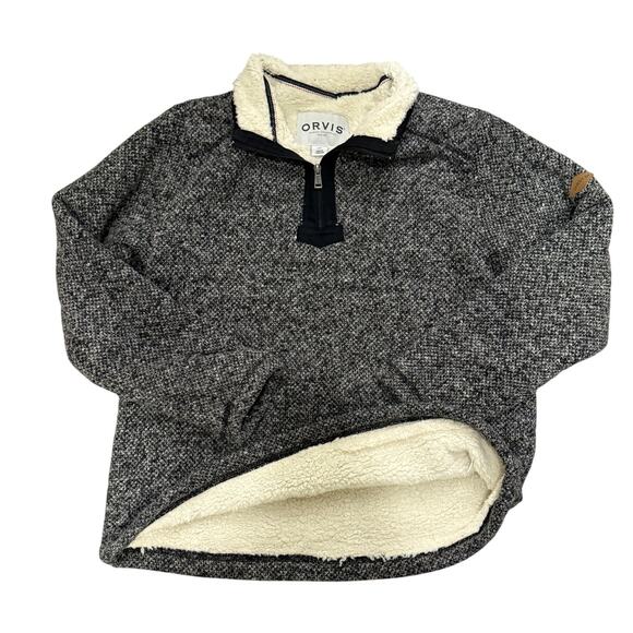 Orvis Sherpa Lined 1/4 Zip Pullover Sweater Gray Men’s Size L Workwear Warm Fall - Picture 2 of 8
